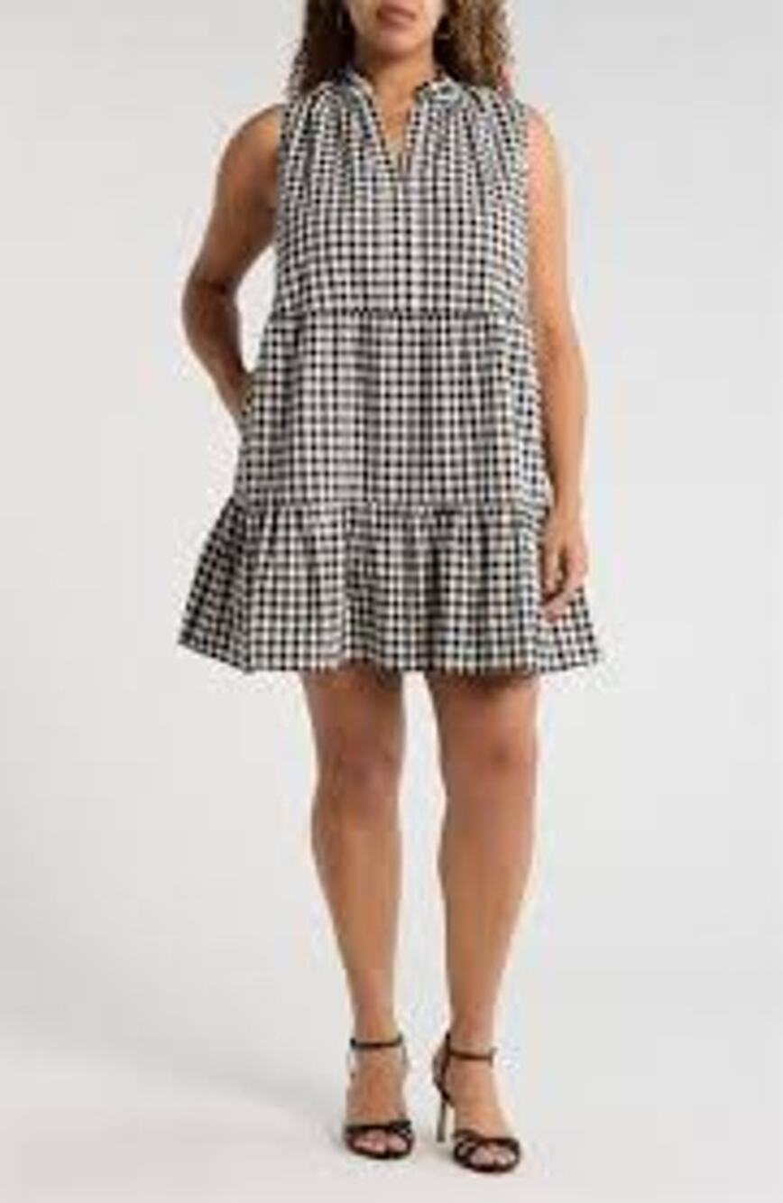 Umgee Gingham Check Maxi Dress Black White Sleeveless Tiered Boho - Picture 1 of 9